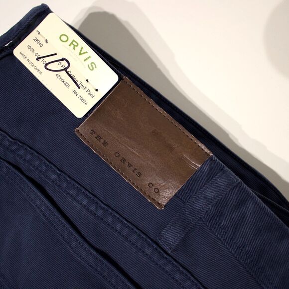 NWT Orvis 5-Pocket 100% Cotton Twill Pant Jeans Straight Leg Navy Blue Men 42x32 - Picture 5 of 9